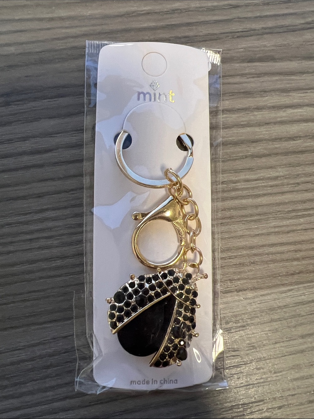 Mint Black and Gold Ladybug Key & Card Holder Charm